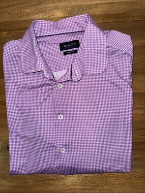 Bugatchi Men's Purple-Pink Micro Check Dress Shirt
